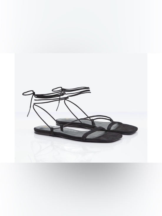 Toteme Shoes - Toteme Black Suede Ankle Toe Sandals